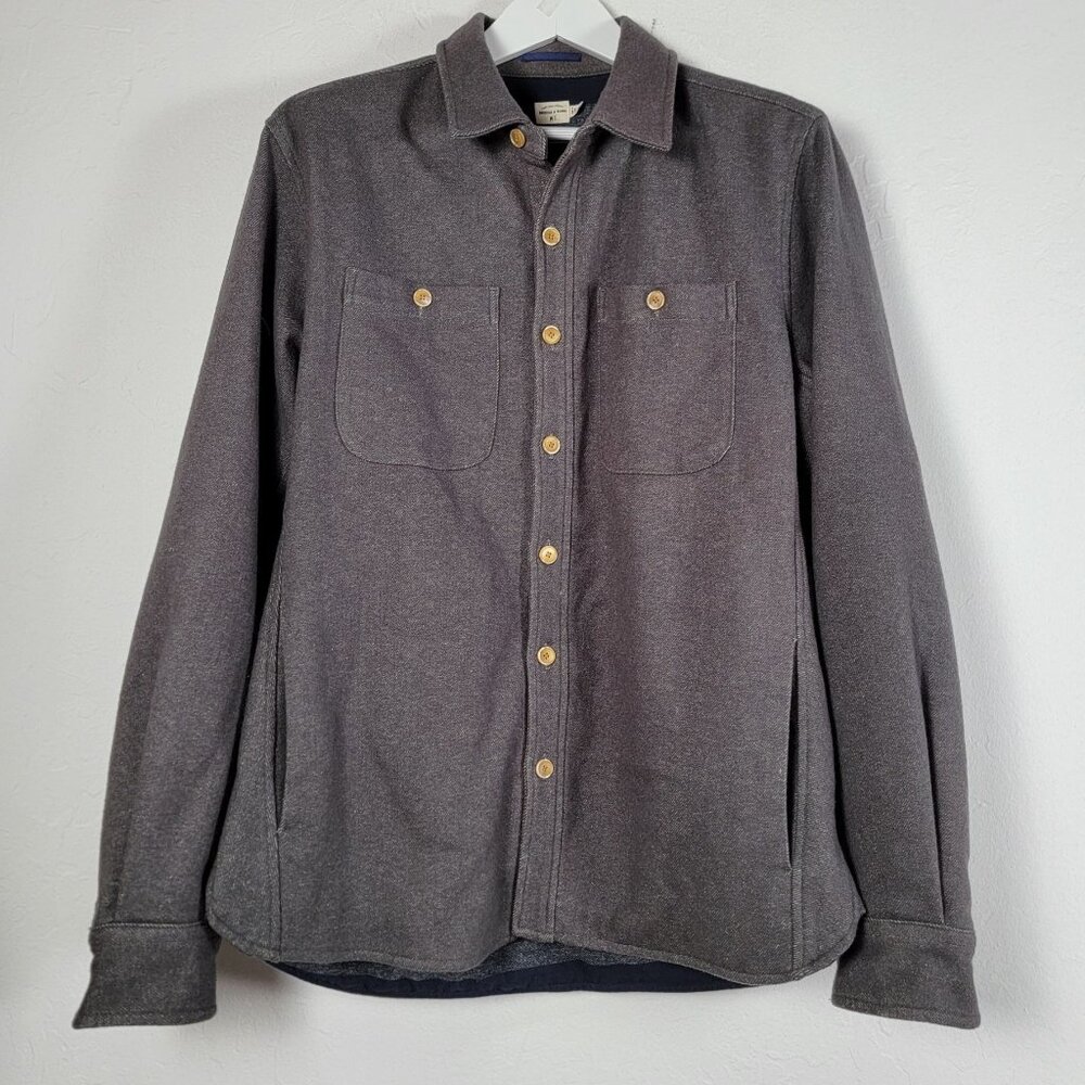 Bridge & Burn Mens Wool Blend Gray Long Sleeve Button-Up Shirt Large Casual